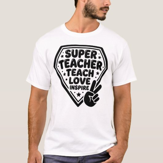 Retro Super Lehrer Friedenszeichen T-Shirt (Vorderseite)
