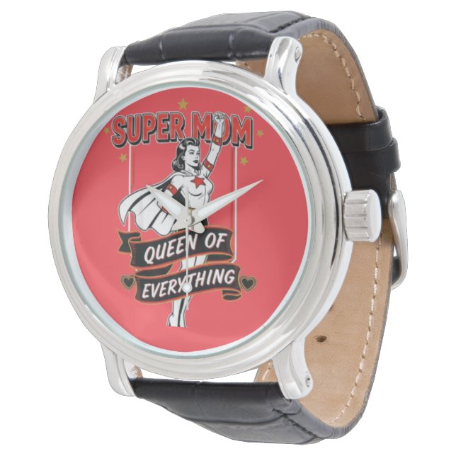 Retro Super Mom Queen of Everything Art Tee Armbanduhr (Schrägansicht)