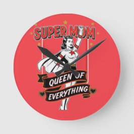 Retro Super Mom Queen of Everything Art Tee Runde Wanduhr