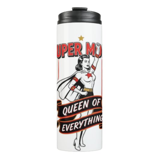 Retro Super Mom Queen of Everything Art Tee Thermosbecher (Vorderseite)