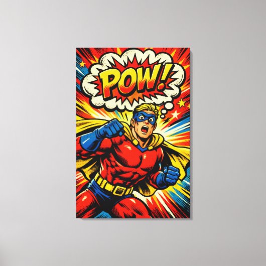 Retro-Superheld POW! Comic-Book-Pop-Art Leinwanddruck (Vorderseite)