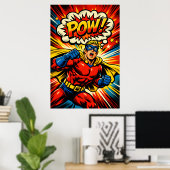 Retro-Superheld POW! Comic-Book-Pop-Art-Plakat Poster (Heimbüro)