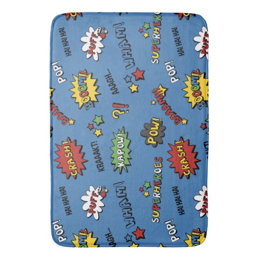 Retro Superheld scherzt Muster Badematte (Vorderseite Vertikal)