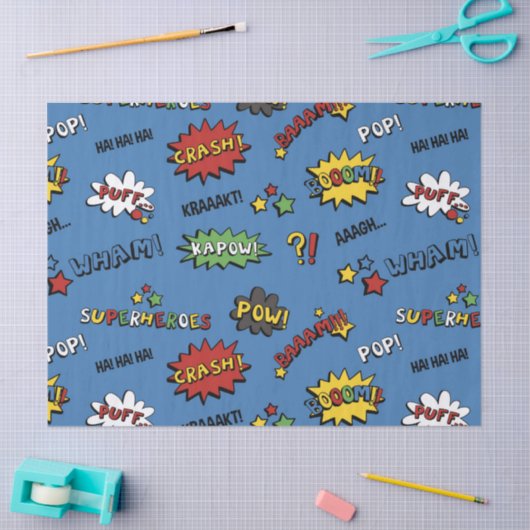Retro Superheld scherzt Muster Seidenpapier (Basteln)