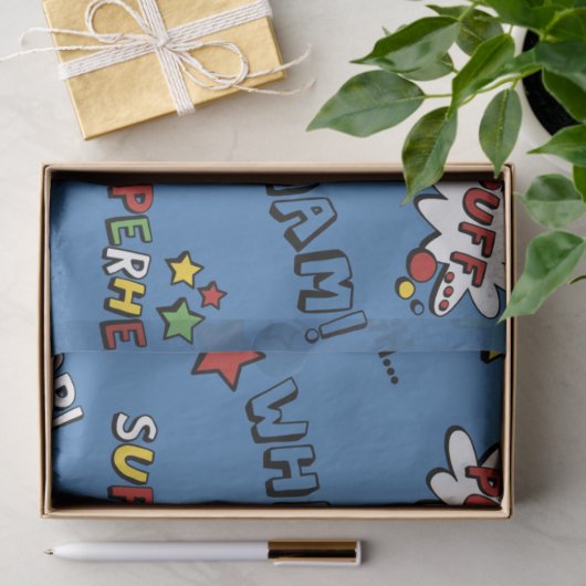 Retro Superheld scherzt Muster Seidenpapier (Geschenk)