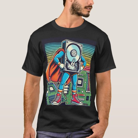 Retro-Superhero-Festplatte - Vintage, technisch In T-Shirt (Vorderseite)
