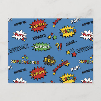Retro Superhero Kids Pattern Postkarte