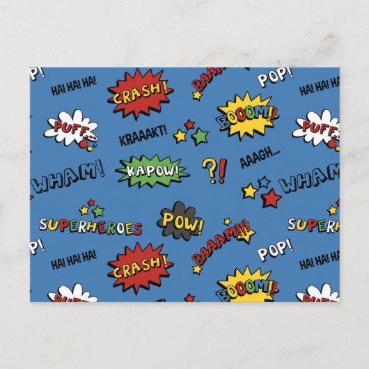 Retro Superhero Kids Pattern Postkarte (Vorderseite)