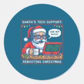 Retro Support Tech s Santa Rebooting Runder Aufkleber (Vorderseite)