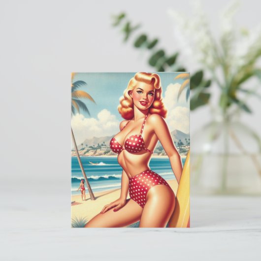 Retro Surf Button nach oben Postkarte (Stehend Vorderseite)