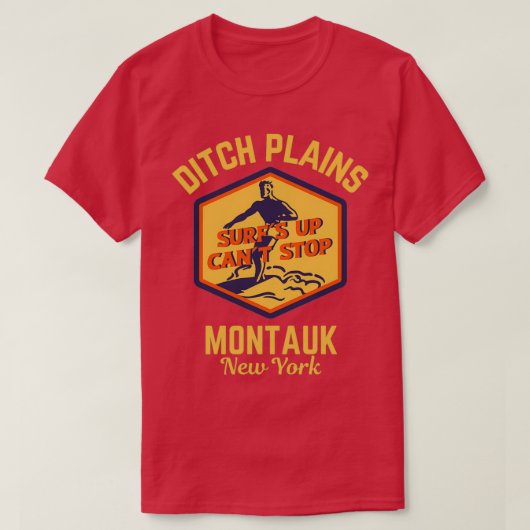 Retro Surf Ditch Plains Montauk New York Gold Text T-Shirt (Design vorne)