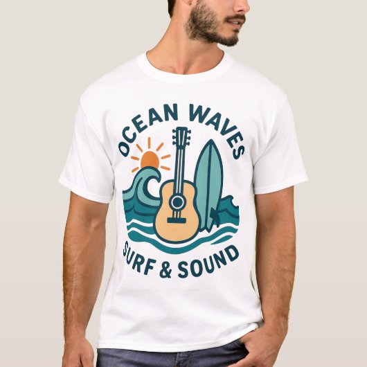 Retro-Surf-Gitarren-Illustration T-Shirt (Vorderseite)
