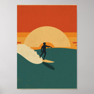 Retro-Surf-Küsten-Sonnenuntergangs-Wandkunst Poster