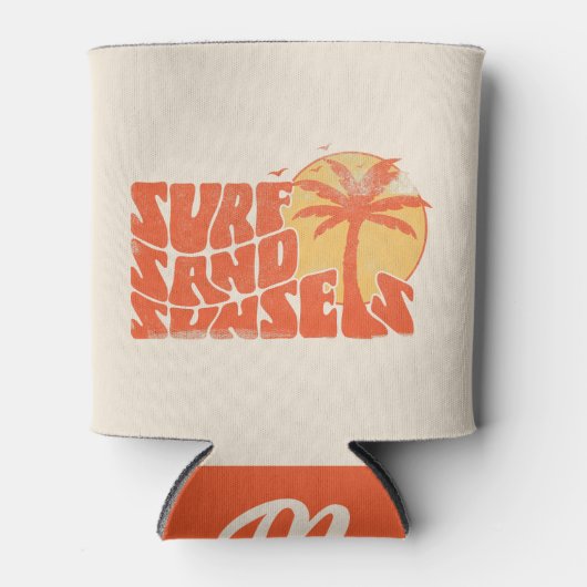 Retro Surf Sand Sunsets Palm Tree Beach Vibes Dosenkühler (Vorderseite)