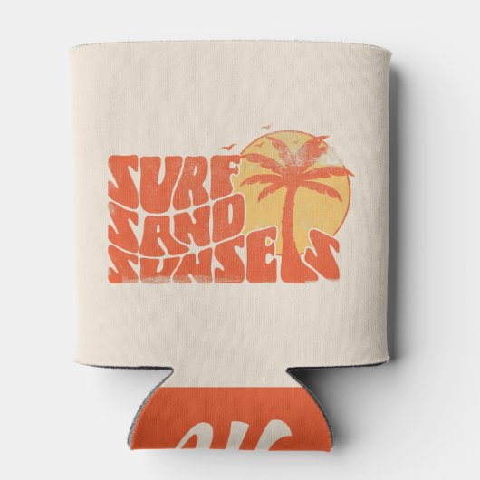 Retro Surf Sand Sunsets Palm Tree Beach Vibes Dosenkühler (Rückseite)