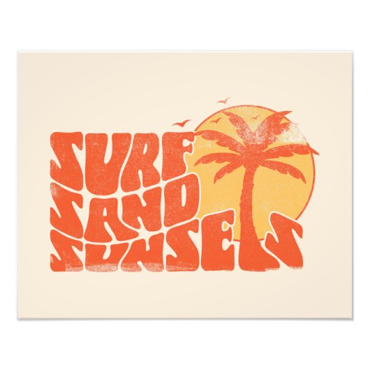 Retro Surf Sand Sunsets Palm Tree Beach Vibes Fotodruck (Vorne)