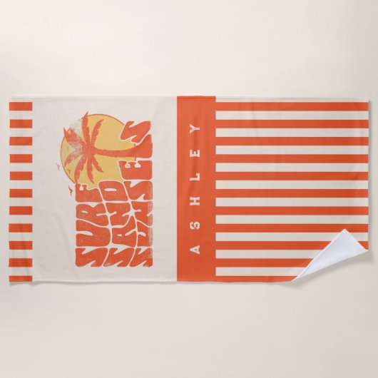 Retro Surf Sand Sunsets Palm Tree Beach Vibes Strandtuch (Vorderseite)