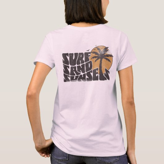 Retro Surf Sand Sunsets Palm Tree Beach Vibes T-Shirt (Rückseite)