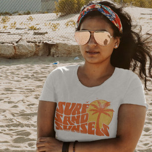 Retro Surf Sand Sunsets Palm Tree Beach Vibes T-Shirt