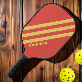 Retro Surf Sunset Drei Streifen mit Namen Pickleball Schläger