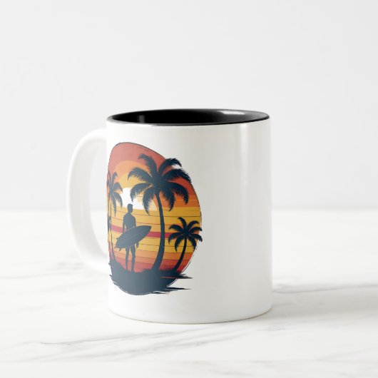Retro Surf Tasse - 70er Sunset Beach Coffee Cup (Vorderseite Links)