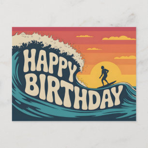 Retro-Surf-Thema "Happy Birthday"-Illustration Postkarte
