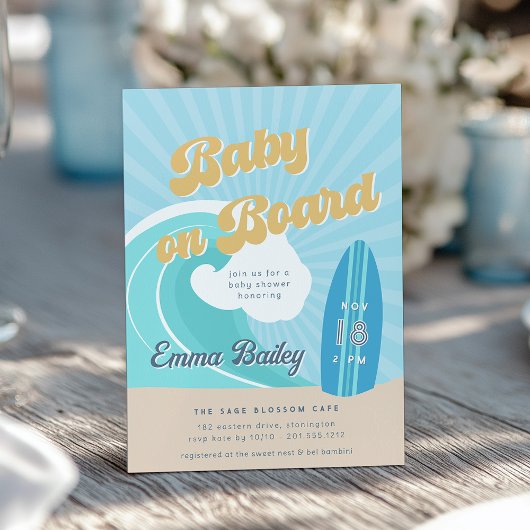 Retro Surf Thema Kinderdusche Einladung