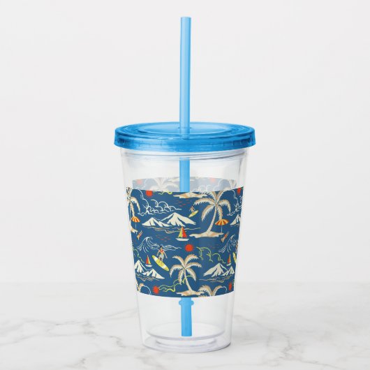 Retro Surf Tropical Pattern Acryltrinkbecher (Vorderseite)