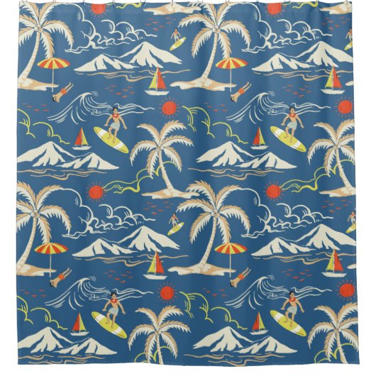 Retro Surf Tropical Pattern Duschvorhang (Vorderseite)