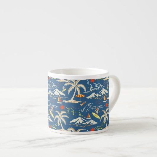 Retro Surf Tropical Pattern Espressotasse (Vorderseite Rechts)