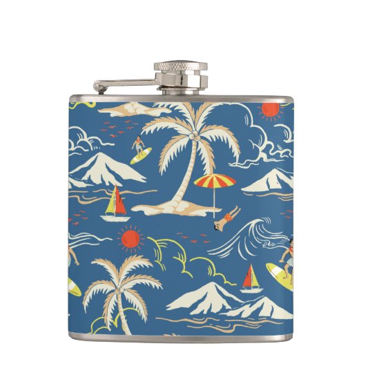 Retro Surf Tropical Pattern Flachmann (Vorderseite)