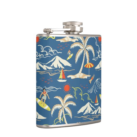 Retro Surf Tropical Pattern Flachmann (Rechts)