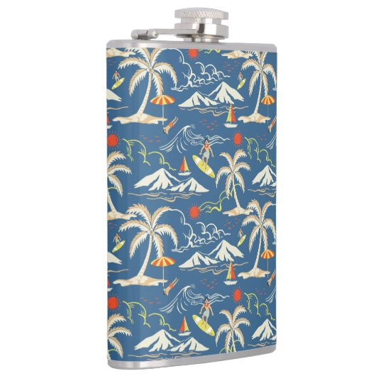 Retro Surf Tropical Pattern Flachmann (Rechts)