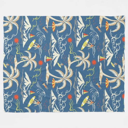 Retro Surf Tropical Pattern Fleecedecke (Vorderseite (Horizontal))