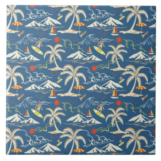 Retro Surf Tropical Pattern Fliese (Vorderseite)