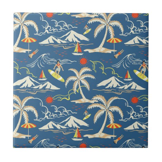 Retro Surf Tropical Pattern Fliese (Vorderseite)