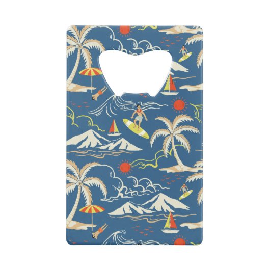 Retro Surf Tropical Pattern Geldbeutel Flaschenöffner (Vorderseite)