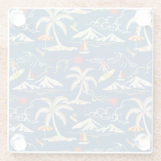 Retro Surf Tropical Pattern Glasuntersetzer (Rückseite)