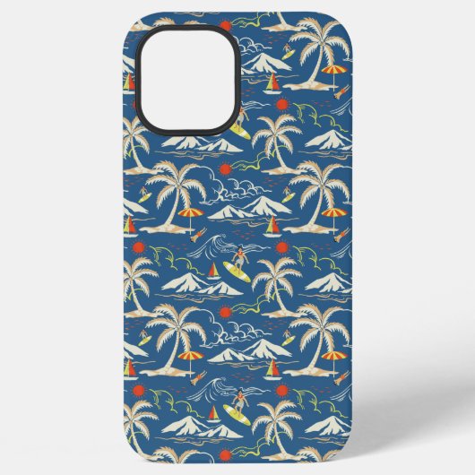 Retro Surf Tropical Pattern iPhone Hülle (Rückseite)
