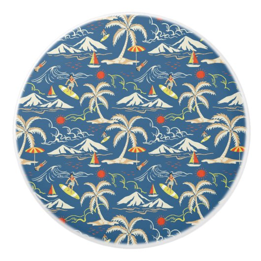 Retro Surf Tropical Pattern Keramikknauf (Vorderseite)