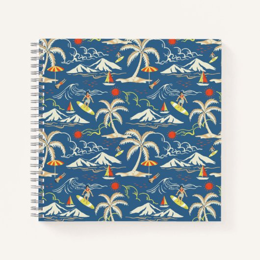 Retro Surf Tropical Pattern Notizblock (Vorderseite)