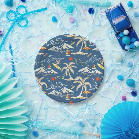 Retro Surf Tropical Pattern Pappteller (Party)