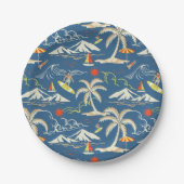 Retro Surf Tropical Pattern Pappteller (Vorderseite)