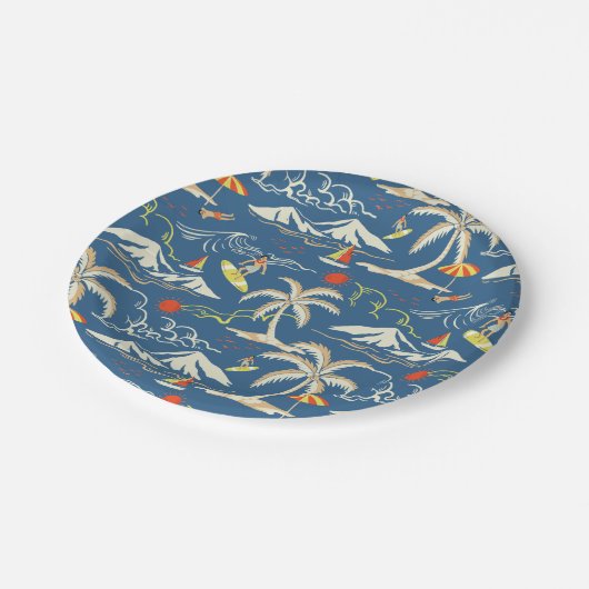 Retro Surf Tropical Pattern Pappteller (Schrägansicht)