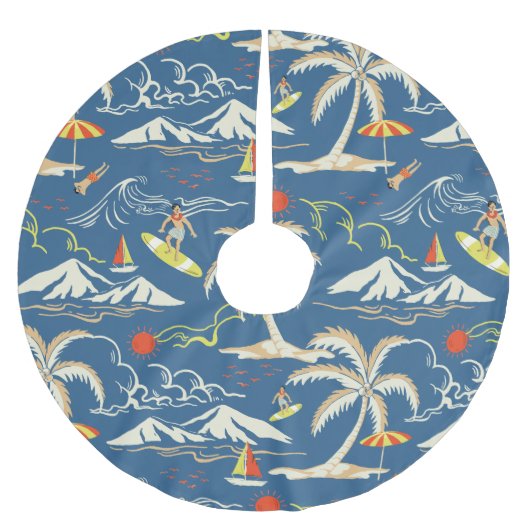 Retro Surf Tropical Pattern Polyester Weihnachtsbaumdecke (Vorderseite)
