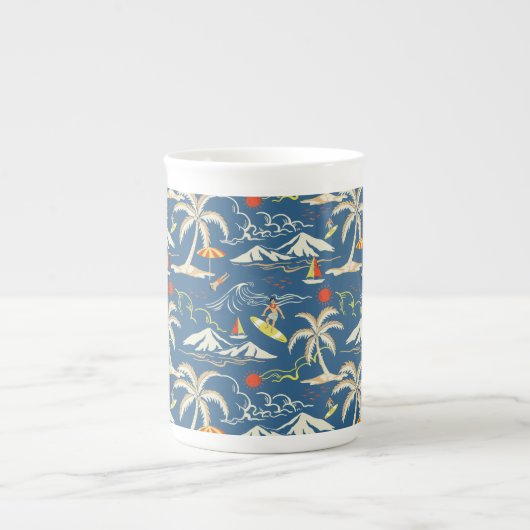 Retro Surf Tropical Pattern Porzellantasse (Vorderseite)