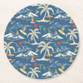 Retro Surf Tropical Pattern Runder Pappuntersetzer (Vorderseite)