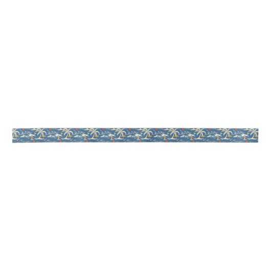 Retro Surf Tropical Pattern Satinband (Vorderseite)
