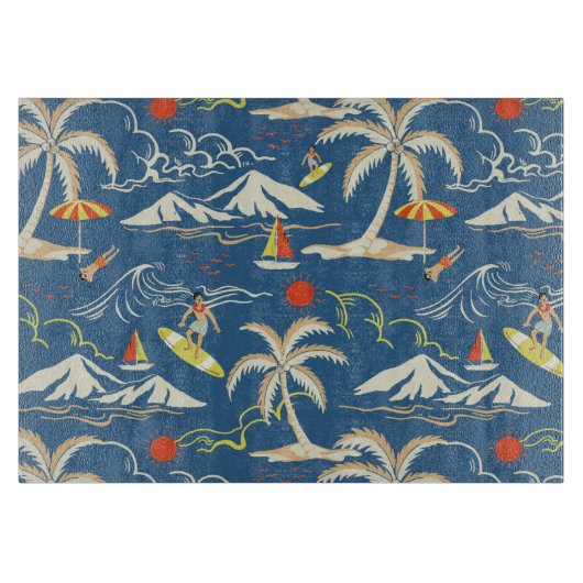 Retro Surf Tropical Pattern Schneidebrett (Vorderseite)