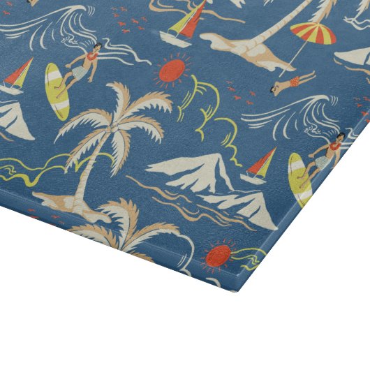 Retro Surf Tropical Pattern Schneidebrett (Ecke)